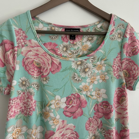 Miss Elaine Relax Floral Dress Green Pink Size S - Picture 2 of 13